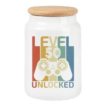 Level 50 Unlocked Funny Video Gamer 50Th Birthday - Cookie Jar with Wooden Lid - white - Front