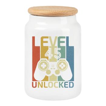 Level 45 Unlocked Funny Video Gamer 45Th Birthday - Cookie Jar with Wooden Lid - white - Front