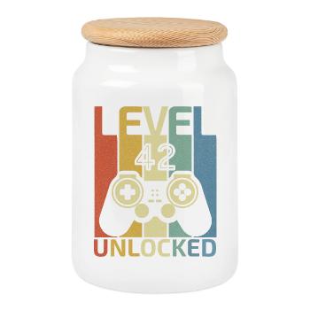 Level 42 Unlocked Funny Video Gamer 42Th Birthday - Cookie Jar with Wooden Lid - white - Front