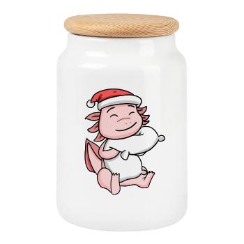 Axolotl Christmas - Cookie Jar with Wooden Lid - white - Front