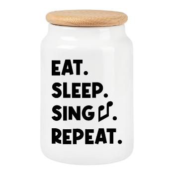 Eat Sleep Sing Repeat - Keksdose mit Holzdeckel - Weiß - Vorne