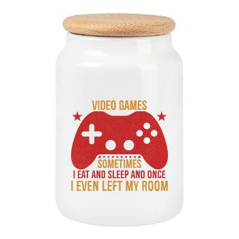 ICH SPIELE NICHT IMMER VIDEOSPIELE Gamer Boys Teens - Keksdose mit Holzdeckel - Weiß - Vorne