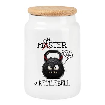 Meister der Kettlebell vs. Monster der Kettlebell? - Keksdose mit Holzdeckel - Weiß - Vorne