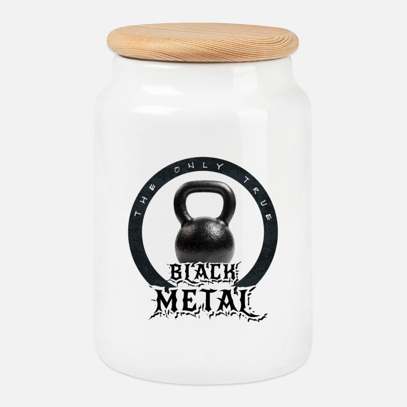 Der einzig wahre Black Metal... Kettlebell. Nimm es!! - Keksdose mit Holzdeckel - Weiß