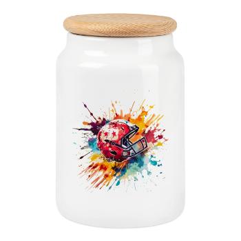 American Football Helm Splash Farbexplosion - Keksdose mit Holzdeckel - Weiß - Vorne