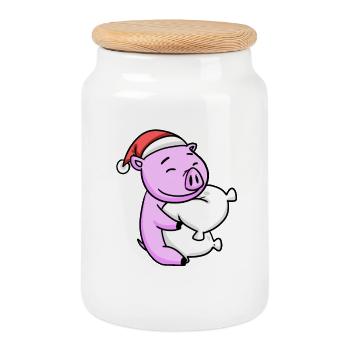 Cochon Mignon Fatigué Noël - Boîte à biscuits avec couvercle en bois - blanc - Devant