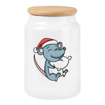 Maus Niedlich Müde Weihnachten - Keksdose mit Holzdeckel - Weiß - Vorne