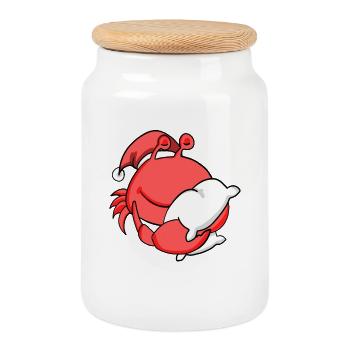 Crabe Mignon Fatigué Noël - Boîte à biscuits avec couvercle en bois - blanc - Devant