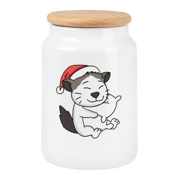 Katze Niedlich Ragdoll Müde Weihnachten - Keksdose mit Holzdeckel - Weiß - Vorne