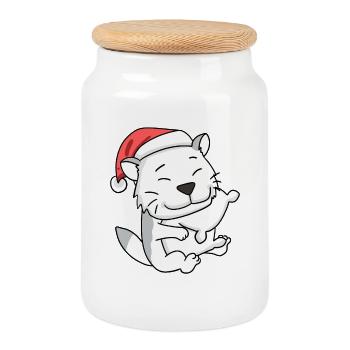 Chat Mignon Burmilla Fatigué Noël - Boîte à biscuits avec couvercle en bois - blanc - Devant