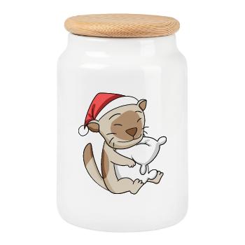 Chat Mignon Chat Birman Fatigué Noël - Boîte à biscuits avec couvercle en bois - blanc - Devant