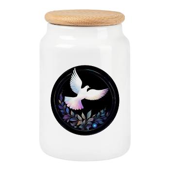 Pigeon pastel dans le cercle des étoiles - Boîte à biscuits avec couvercle en bois - blanc - Devant