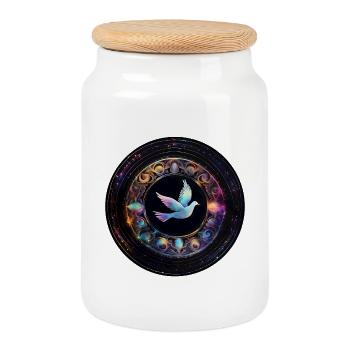 Dove of Light in the Cosmic Circle - Cookie Jar with Wooden Lid - white - Front