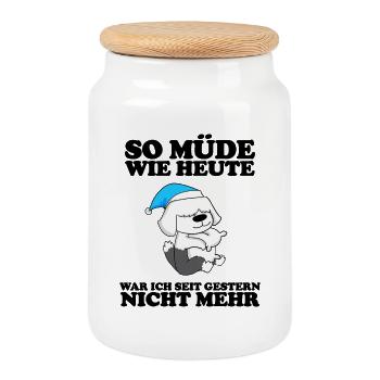 Müde Spruch Verschlafen Schlafen Ausschlafen Faul - Keksdose mit Holzdeckel - Weiß - Vorne