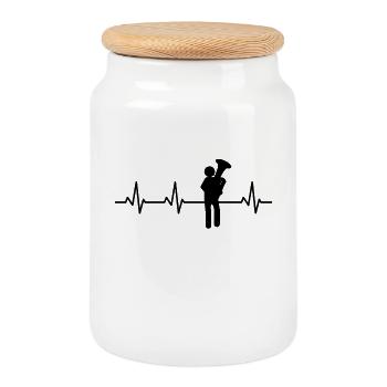 Tuba Stick Figures Heartbeat - Cookie Jar with Wooden Lid - white - Front