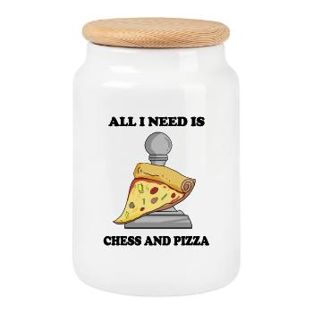 Chess and Pizza - Cookie Jar with Wooden Lid - white - Front