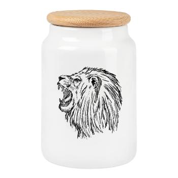 Lion rugissant - Noir - Boîte à biscuits avec couvercle en bois - blanc - Devant