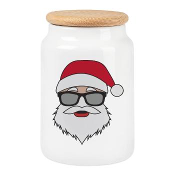 Lustige Weihnachtsmanngesicht Sonnenbrille mit - Keksdose mit Holzdeckel - Weiß - Vorne