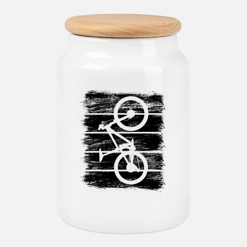 Mountainbike - Keksdose mit Holzdeckel - Weiß
