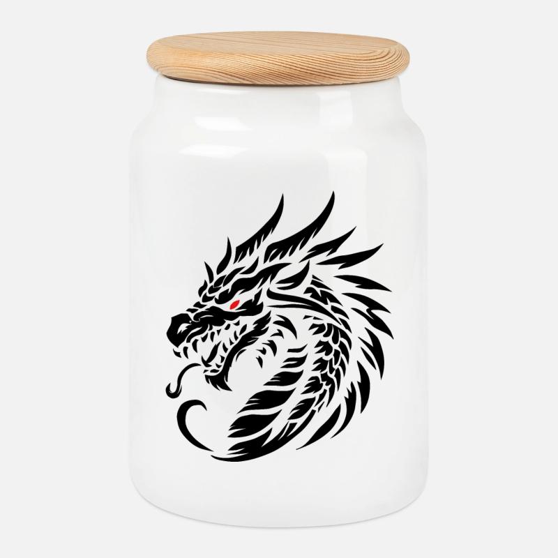 Dragonemblem black - Keksdose mit Holzdeckel - Weiß