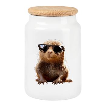 Mole with sunglasses Love Cute Moles - Cookie Jar with Wooden Lid - white - Front