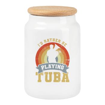 Tuba Quote - Cookie Jar with Wooden Lid - white - Front
