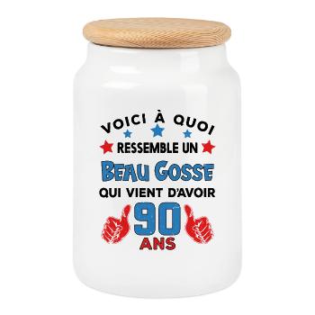 90 ans anniversaire homme cadeau humour drôle - Boîte à biscuits avec couvercle en bois - blanc - Devant