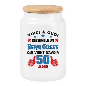 50 ans anniversaire homme cadeau humour drôle - Boîte à biscuits avec couvercle en bois - blanc - Devant