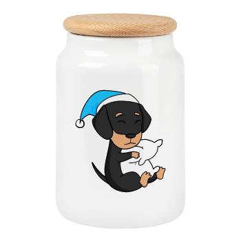 Schlafen Müdigkeit Hund Hunderasse Dackel - Keksdose mit Holzdeckel - Weiß - Vorne
