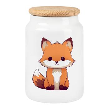 renard de dessin animé mignon sur les vêtements - Boîte à biscuits avec couvercle en bois - blanc - Devant