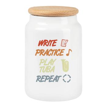 Tuba Motivation - Cookie Jar with Wooden Lid - white - Front