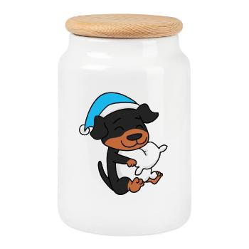 Rottweiler Chien Sleeping Fatigue - Boîte à biscuits avec couvercle en bois - blanc - Devant