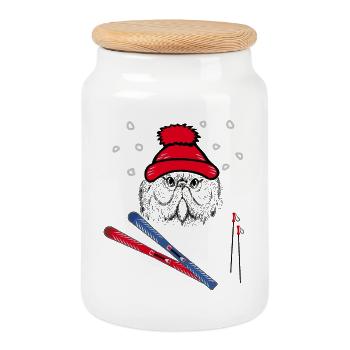 Sauteurs à ski, sports d’hiver - Boîte à biscuits avec couvercle en bois - blanc - Devant
