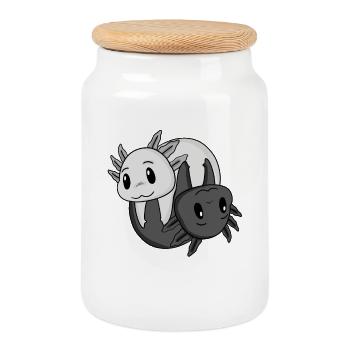 Yin Yang Sign Axolotl - Cookie Jar with Wooden Lid - white - Front