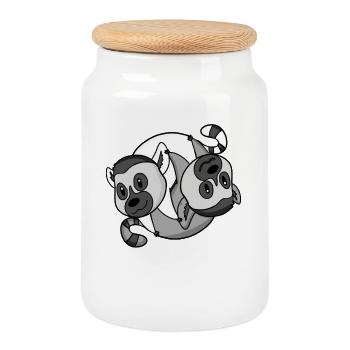 Yin Yang Sign Lemur Lemurs - Cookie Jar with Wooden Lid - white - Front