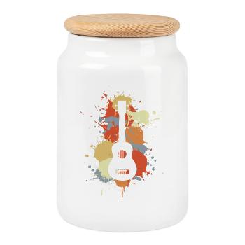 Ukulélé Musique Rétro - Boîte à biscuits avec couvercle en bois - blanc - Devant