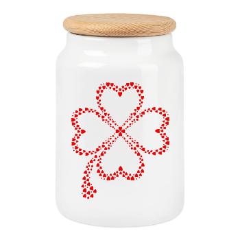Conception de trèfle - Boîte à biscuits avec couvercle en bois - blanc - Devant