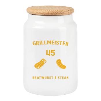 Grill 45 Geburtstag Griller Grillen Spruch - Keksdose mit Holzdeckel - Weiß - Vorne