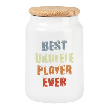 Ukulele Player - Cookie Jar with Wooden Lid - white - Front