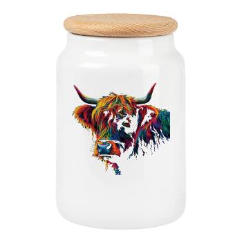Highland Cow Scottish Highlands Rustic Cattle - Keksdose mit Holzdeckel - Weiß - Vorne