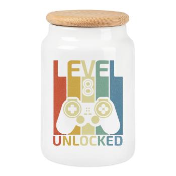 Level 8 Unlocked Shirt Video Gamer 8Th Birthday - Cookie Jar with Wooden Lid - white - Front
