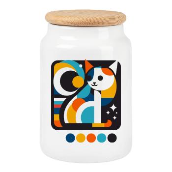 Chat - Boîte à biscuits avec couvercle en bois - blanc - Devant