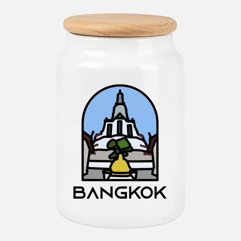 Bangkok - Wat Arun - Keksdose mit Holzdeckel - Weiß