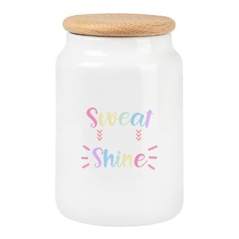 Sweat Now Shine Later Gym Design - Cookie Jar with Wooden Lid - white - Front