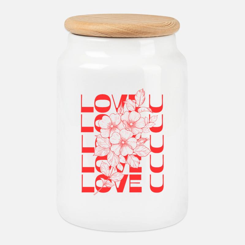 LOVE U - Boîte à biscuits avec couvercle en bois - blanc