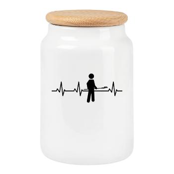 Baker Cartoon Heartbeat - Cookie Jar with Wooden Lid - white - Front