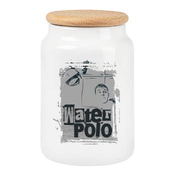 Minimalist water polo - Cookie Jar with Wooden Lid - white - Front