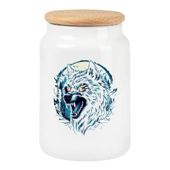 Mystischer Wolf - Vollmondnacht - Keksdose mit Holzdeckel - Weiß - Vorne