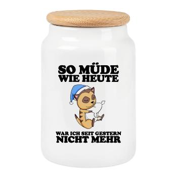 Ausschlafen Müde Spruch lustig Schlafen - Keksdose mit Holzdeckel - Weiß - Vorne