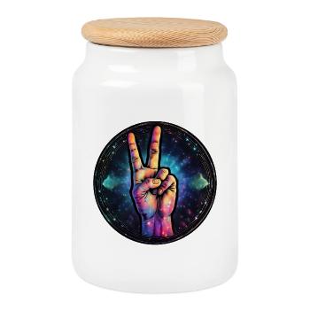 Geste de Paix Cosmique - Boîte à biscuits avec couvercle en bois - blanc - Devant